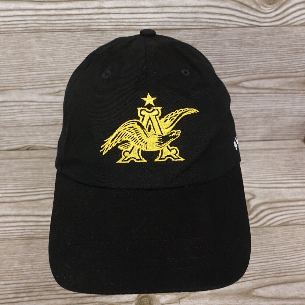 ANHEUSER BUSCH LOGO ST LOUIS BREWERY BLACK STRAPBACK BASEBALL HAT CAP